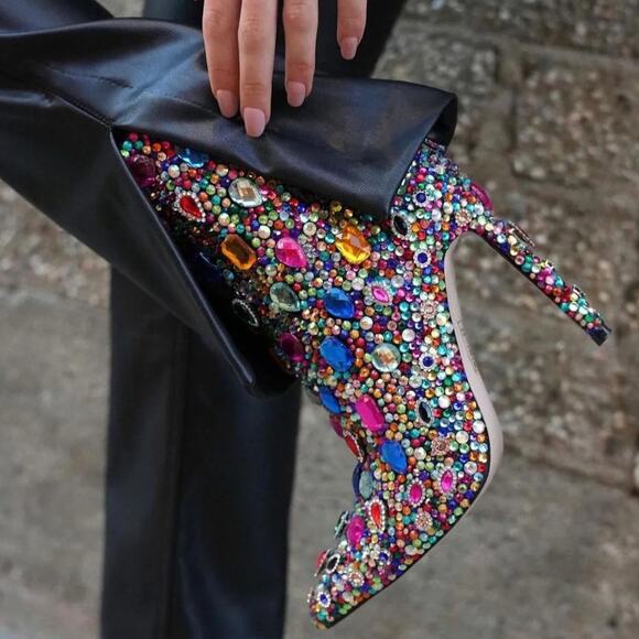 Akira Azalea Wang Poppy Multi Jeweled Stiletto Heel Ankle Booties Size 12 NWT - Picture 2 of 16